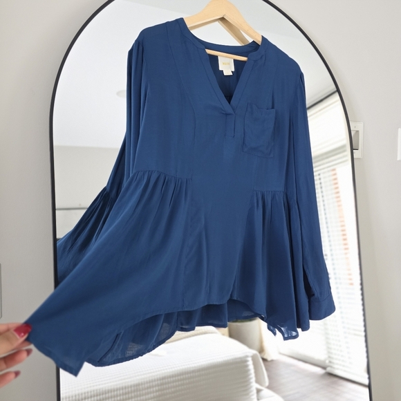 Maeve Anthropologie Blue LongSleeve Flowy Peplum Top | Blouse, Size 12 - Picture 2 of 12